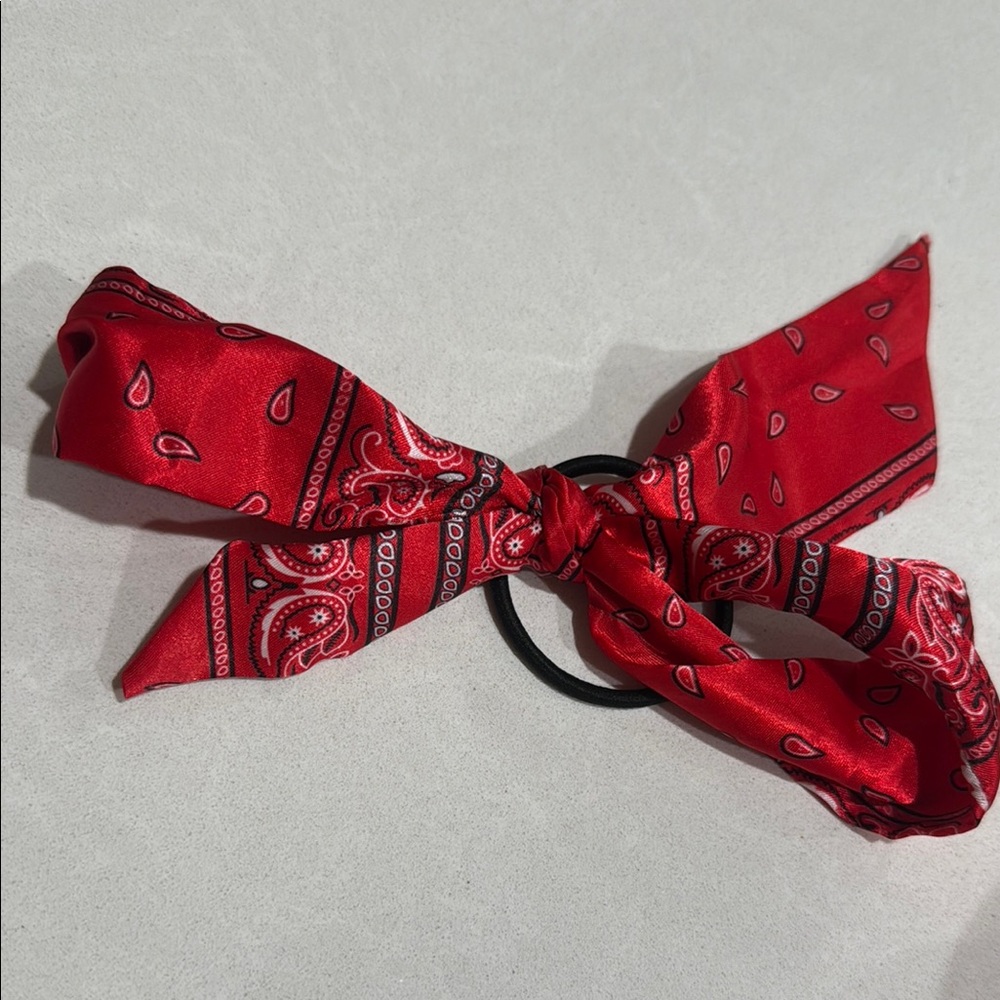 Red Paisley Handkerchief Hair Tie